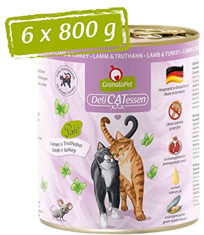 GranataPet Delicatessen Lamm & Truthahn, 6 x 800 g, Nassfutter für Katzen, Katzenfutter für Feinschmecker, Futter ohne Getreide & ohne Zuckerzusätze