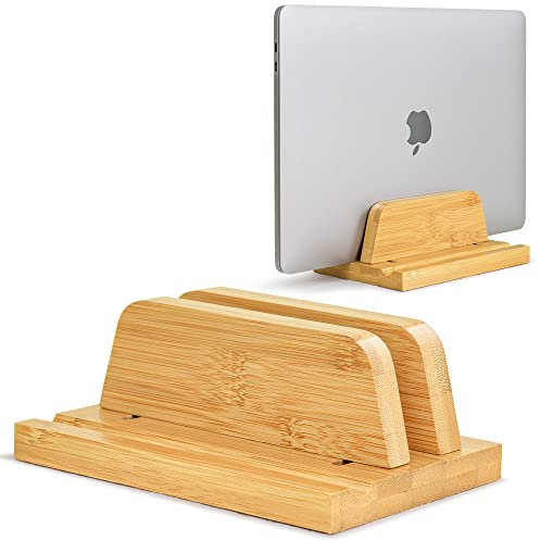 ROCDEER Vertical Laptop Stand Holder - Adjustable Holder and Dock 0.01 to 1.18, Fits All MacBook/Surface/Samsung/HP/Dell/Chrome Book, Natural Bamboo