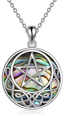 CUPENDA Pentagramm Halskette für Frauen Sterling Silber Pentagramm Keltischer Knoten Halbmond Anhänger Wiccan Schmuck für Mädchen