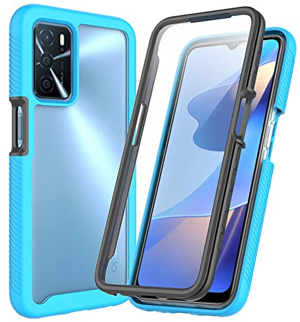 XINYEXIN Funda 360 para OPPO A16/A16s/A54s | Carcasa Protección 360°, Protector de Pantalla Incorporado, Antigolpes, Transparente, Bumper Resistente, Azul Claro