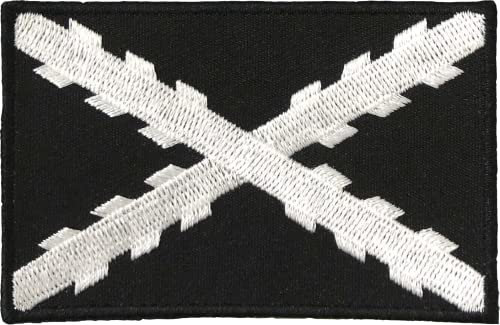 Parche con la bandera del aspa de borgoña en blanco y negro. De la cruz de san andres. Parche con adhesivo de gancho y bucle del aspa. Bandera imperial española. 8x5cm. España.