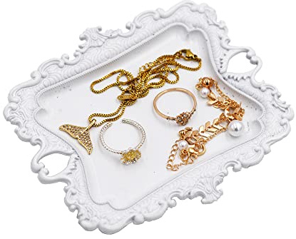 Funly mee Antique Trinket Dish Vintage Jewelry Tray, Ring Holder (White, S)