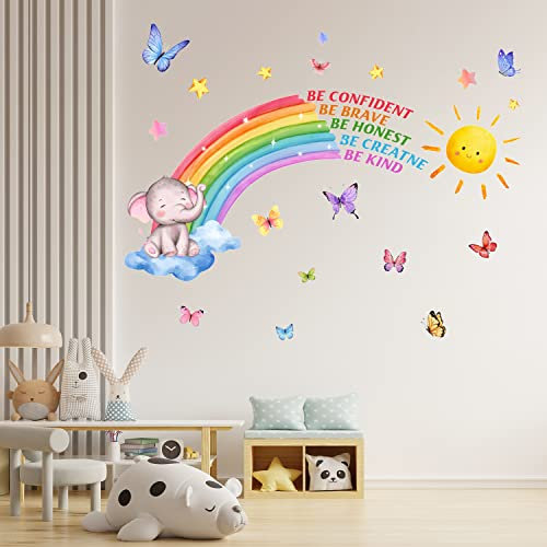 Regenbogen-Tier-Wandaufkleber, Elefant-Regenbogen-Wandaufkleber, niedliche Cartoon-Tiere, Wandaufkleber, Tapete für Schlafzimmer, Kinderzimmer, Babyzimmer, Kinderzimmer, Wanddekoration