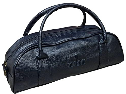Acclaim Newport Rounded Style Mini Three Bowls Synthetic Grain Leather Look Lawn Green Bowling Bag with Dividers and Shoulder Strap (Black)