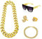 AOT 5 Stück Dollar Kette set, Hip Hop Kostüm Set, 80er 90er Jahre Accessoires, Dollar Zeichen Goldkette kit, Hiphop Punk Gold Kette, Goldkette Sonnenbrille Goldring, Fasching Accessoires