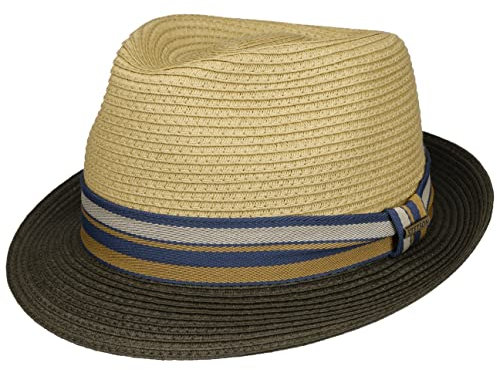 Stetson Sombrero de Paja Licano Toyo Trilby Mujer/Hombre - Playa Sol con Banda Grosgrain Verano Primavera/Verano - L (58-59 cm) Verde Oliva