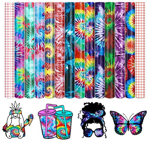 Tintnut Tie Dye Permanent Vinyl - 12 Sheets 12 x 10, Swirl Patterned Adhesive Vinyl, Colorful Patterned Vinyl