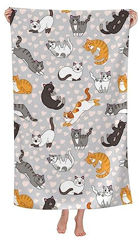 VOOHDDY Toalla de playa con diseño de gato, grande, suave, absorbente, de microfibra, secado rápido, toallas de baño de gran tamaño para baño, mujeres, hombres, piscina, camping, viajes, natación,