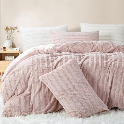 Nayoroom Bettwäsche Plüsch 155x220 Rosa Winter Warme Flauschig Fleece Bettbezug Super Weich Cashmere Touch Flanell Kuschelbettwäsche Set mit Kissenbezug 80x80 cm Reißverschluss