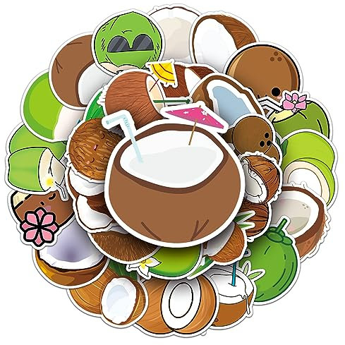 Kokosnuss Aufkleber für Laptop (50 PCS),Geschenk für Kinder Jugendliche Erwachsene Jungen,Coconut Stickers Wasserdicht Vinyl Aufkleber für Scrapbook,Skateboard,Auto,Gepäck