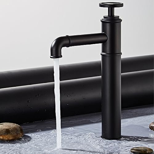 Klassischer Ya Schwarzer Industrieller Feng-Shui-Wasserhahn Heiß Und Kalt Amerikanisch Schwarz Retro-Waschbecken Aufsatzwaschbecken Unterbau-Waschtischarmatur, Schwarzer Hoher Stil