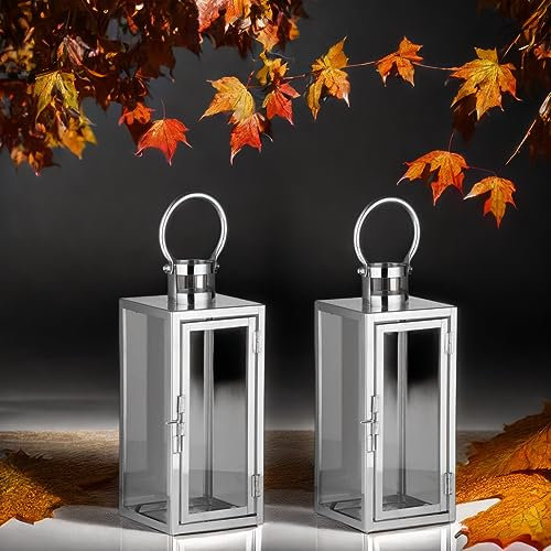 2er Set MARRAKESCH Laterne aus rostfreien Edelstahl & Glas Marra klar 30cm | orientalisches Windlicht | Marokkanische Glaslaterne für innen | Marokkanisches Gartenwindlicht für draußen, Gartenlaterne