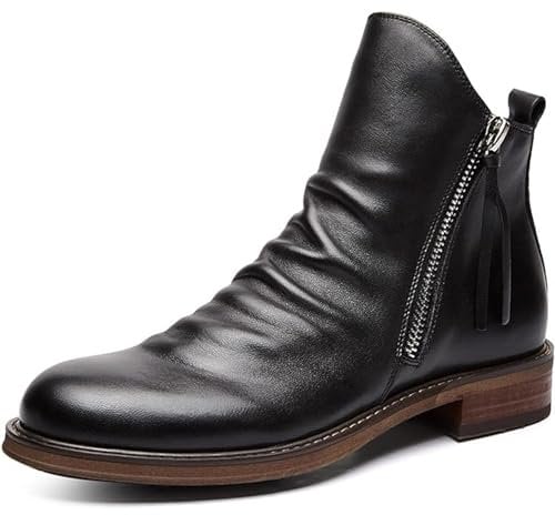 Stivali Medi da Uomo Stivaletti con Cerniera Laterale Scarpe Eleganti Formali con Tacco in Pelle Scarpe Classiche,Nero,43 EU
