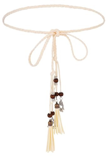 simarro Geflochtener Gürtel für Frauen, handgewebter dünner Taillengürtel Boho Gürtel Lady Tassel Waistband Kleid Geflochtener Gürtel Verstellbare schlanke Taillenkette für Rock Kleid (Weiß)