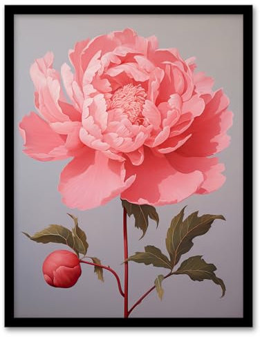 Wee Blue Coo Pretty Pink Peony Elegant Floral Bloom Detailed Oil Painting Art Print Framed Poster Wall Decor 12x16 inch