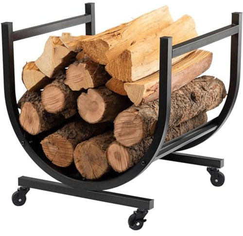 OATTIS tragbar Gebogenes Brennholzregal, Holzregal mit Rädern und Rollen, Holzregal für den Außenbereich für Brennholz/Holz/Holz/Anzündholz Dauerhaft