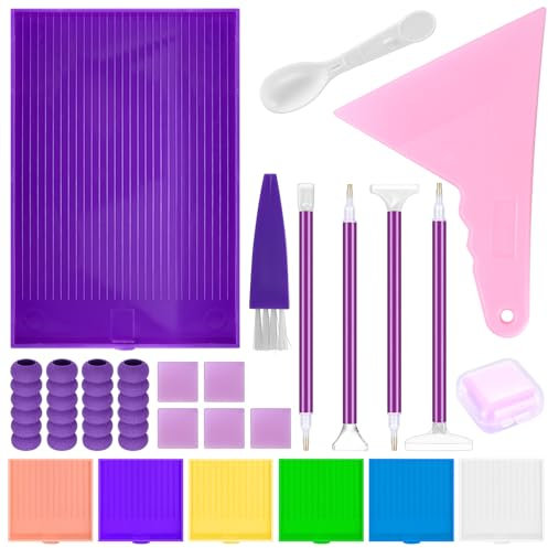 XKQYX 24 Stk Diamond Painting Zubehör Set, Diamant Painting Zubehör Kit für Diamant Malerei Zubehör, Diamond Painting Stifte Werkzeug DIY Zubehör für Erwachsene