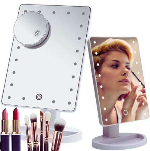 Generico Specchio Trucco Luci Led 16 Professionale (26.5 x 17) Interruttore Touch Ruota 180° Colore Bianco Affidabile Pratico Utile Alta Definizione.