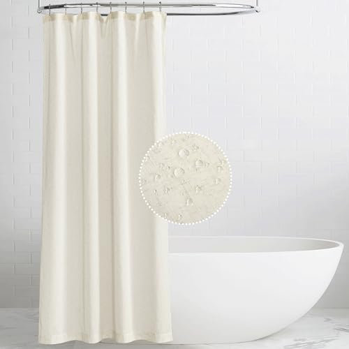 PONY DANCE Tenda per Doccia in Lino Impermeabile 120 x 200 cm Lavabili Antimuffa Vasca da Bagno con 8 Ganci, Beige