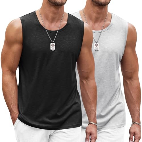 COOFANDY Herren Tank Top Ärmelloses Shirt Fitness Achselshirt Muskelshirt Schnelltrocknendes Gym Sleeveless Funktionsshirt Sport Laufshirt für Männer Schwarz/Hellgrau L