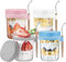 Collazoey Lot de 4 bocaux à yaourt Overnight Oats, 350 ml Réutilisable Bol Yaourt a Emporter avec Marques de Mesure Mason Jars pour pour les Salades, les Céréales, le Lait, le Porridge
