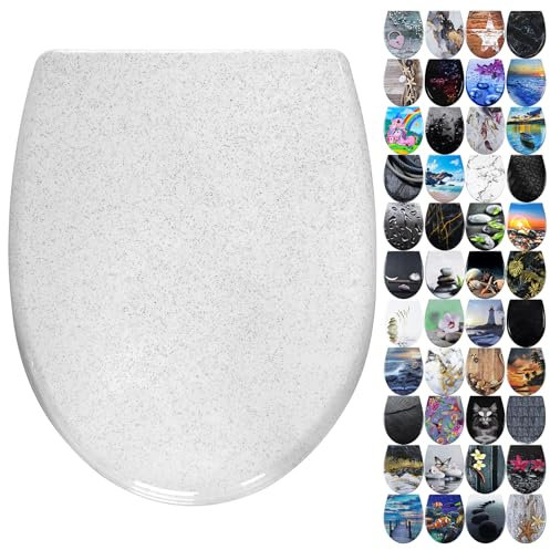 Fanmitrk Duroplast Toilet Seat Soft Close -White Color,Shining Effect,Quick Release Toilet Lid with Top Fixing(UF01-25)