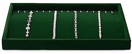 Papten Schmucktablett stapelbar aus Samt, Schmuckaufbewahrung Schublade Schmuckeinsatz Organizer Schmuck Display für Halskette Lang Kette, 35x24x3,5cm (Dunkelgrün)