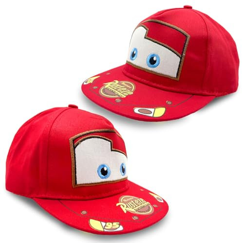 2PCS Lightning Mcqueen Baseball Cap Kinder, Lightning Mcqueen Cars Basecap Kinder, Lightning Mcqueen Kappe Kinder, Mcqueen Red Car Children's Sun Hat, Adjustable Cotton Racing Cap Toddlers, Age 2-14