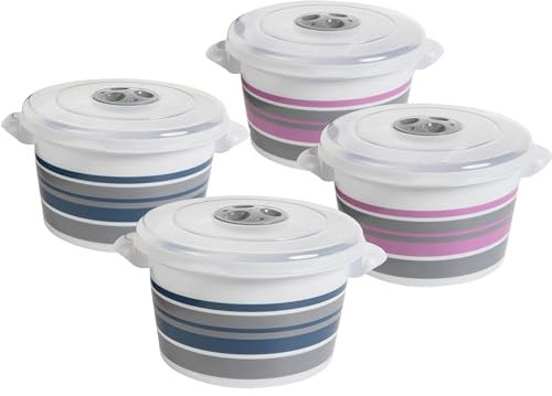 SUSTANIA Mikrowellengeschirr mit Deckel, Mikrowellen Geschirr 4er Set, Mikrowellenschüsseln Dampfregelventil und Griff, 4 x 1,5l Mikrowellentopf aus lebensmittelechtem Kunststoff (Mehrfarbig)