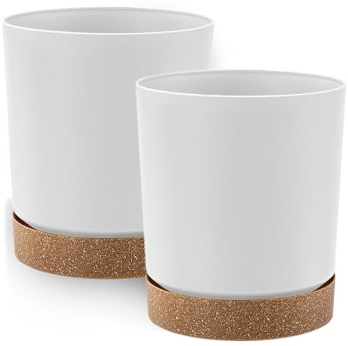 PECZEKO Macetero mate, maceta de plástico, maceta decorativa para plantas grandes y pequeñas, juego de 2 macetas, macetero para hierbas (2 unidades), color blanco, diámetro de 20 cm