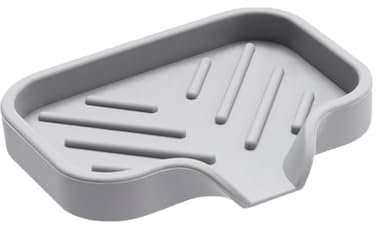 HarttiHome 1 x Silikon Seifenschale, Selbst entwässernde Seifenschale, großer Schwamm Halter für Küchenspüle, Seifenhalter für Küchenspüle, Grau, Rechteckig, Silikon