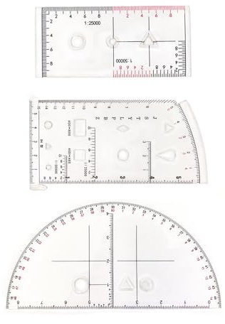Strumento di misurazione per disegno con lettore di coordinate e goniometri, righello per mappe topografiche