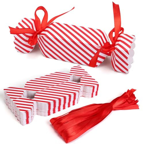 Naler 24Pcs Christmas Party Gift Boxes Candy Box With Ribbon for Christmas, Empty Treat Boxes for DIY Decoration Gift Party Favor Boxes