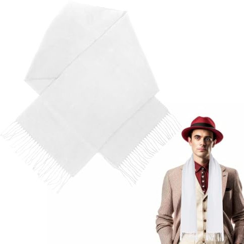 JJUNW 20er Schal Mit Quasten - Halloween-Kostüm für Herren, Lang für 1920er Jahre Gangster Cosplay Priester Kostüm Party Dekoration (Weiß)