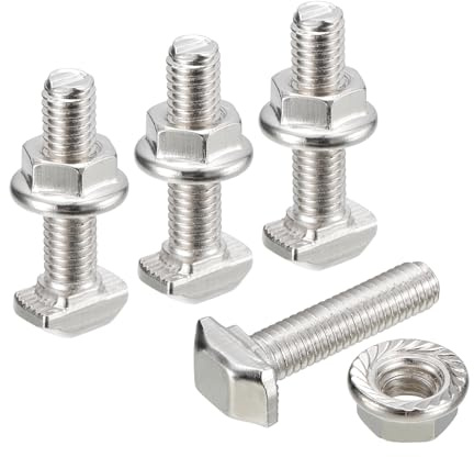 QUARKZMAN Bulloni a T in M5x20mm e Dado Esagonale Flangiato M5, 20 Set Vite Scorrevole con Perno a Forma T con Testa a Martello per Profilo Alluminio Serie 20