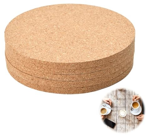 Lot de 6 dessous de plat ronds en liège naturel - Dessous de verre pour raclette, thé, café, cocktail, bar