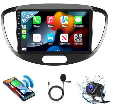 2G+32G Android Autoradio für Hyundai i10 2007-2013 mit Carplay Android Auto Navi,Autoradio mit 9 Zoll Bildschirm,Bluetooth Mirror Link WiFi FM/RDS HiFi+Rückfahrkamera