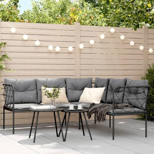 Tidyard Gartensofa in L-Form mit Kissen Schwarz Stahl und Textilene2 1