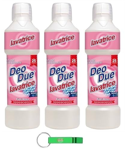 3x DEO DUE Detersivo Lavatrice Fiori Rosa,Waschmaschine Flüssigwaschmittel,25 Wäschen 1000ml + Beni Culinari Kostenloser Schlüsselanhänger