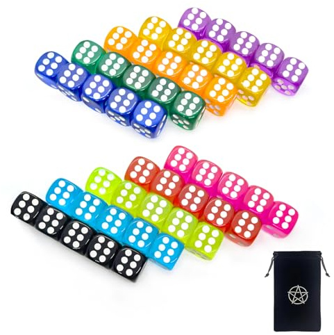 50 Stück 14 mm Würfel Set, 6 Seitige Spielwürfel, 10 Farben