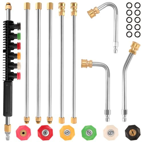 Pressure Washer Extension Wand, 8 FT Power Washer Lance with 3 Gutter Cleaner Attachment, 6 Spray Nozzle Tips, 1/4’’ Quick Connect, 4000 PSI Gutter Cleaning Tools Power Washer Extension Wand