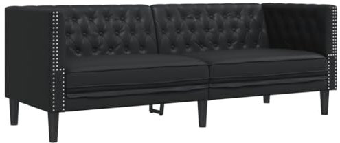 vidaXL Chesterfield Sofa 3-Sitzer, Couch mit Armlehnen Rückenlehne Stützbeine, Polstersofa für Wohnzimmer, Couchgarnitur, Schwarz Kunstleder