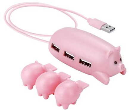 Animal Shaped USB Hub, Type C Swine Docking Station, 3 Port USB Hub, USB Extension Hub with 3 Pig Decoration Covers for Laptop, USB Drive, Game Console, Printer