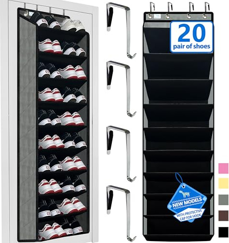 zebricolo shoe organizer,70 Pounds Large Capacity,20-30-Pair over the door shoe organizer,10 Tiers shoe rack for closet,New upgrade Anti-scratch heavy duty hook and Bamboo material Baffle,Grey/Black