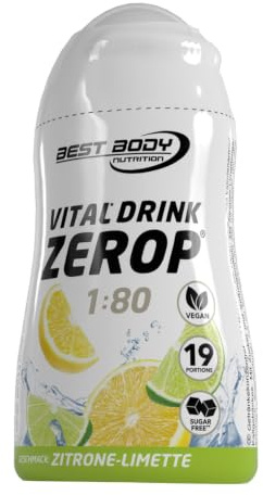 Best Body Nutrition Zerop Getränkekonzentrat Zitrone Limette, 48 ml | Zuckerfrei, kalorienarm, mit Vitamin B1, B6 und Niacin, Mischverhältnis 1:80, Geschmack Zitrone Limette
