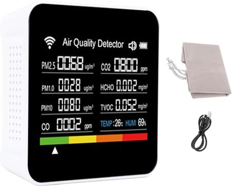 Smart Air Quality Detektor, PM2.5 -VOC -Temperaturfeuchtigkeitsmonitor, Tragbare Tester der Tragbaren Luftqualität mit 14 Erkennungsfunktionen, App -Warnungen, Hohe