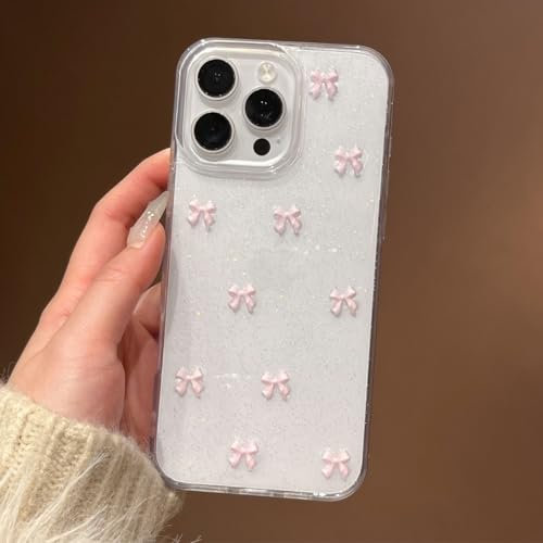 XCuihulle Transparent Handyhülle für iPhone 16 Hülle Süßes 3D Bowknot Case Schutzhülle Kristall Klare Schleife Silikon TPU Bumper Cover Stoßfeste Frauen Mädchen Case-3D Rosa