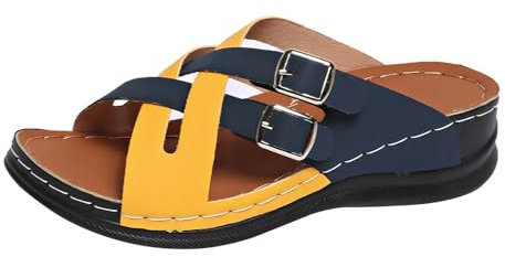 Sandali da donna con plateau con plantare, in pelle, per l'estate e il giardino, per il tempo libero, giallo., 41 EU