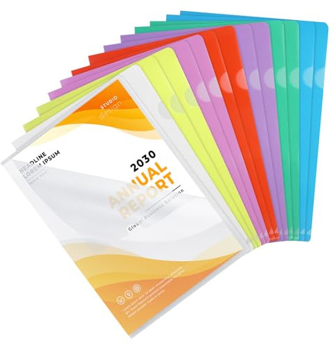 Lot de 14 porte-documents A4 - 7 couleurs - Ouverts sur le côté - Transparents - En plastique transparent - Pour le bureau de l'école