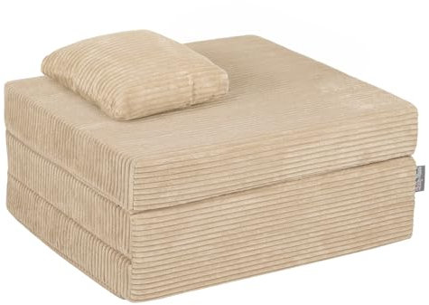 KiddyMoon Kinder Matratzen Mit Kissen Aufklappen Aus Schaumstoff Kindermatratze Kleinkindmatratze Kinderzimmer Faltmatratze, Beige